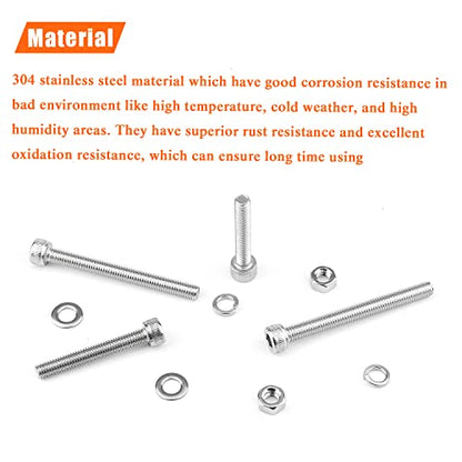 HELIFOUNER 110 Pieces M5 x 30mm /35mm /40mm /45mm /50mm, Hex Socket Head Cap Metric Screws Bolts Washers Nuts Kit, 304 Stainless Steel - size: M5 x 30/35/40/45/50mm