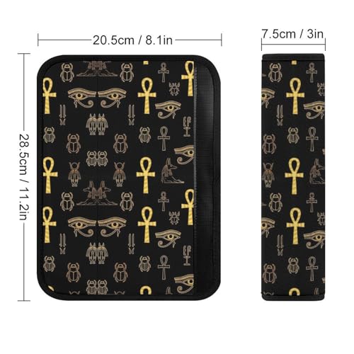 2PCS Ancient Egyptian Ankh Cross Gold Allahu Akbar Anubis Car Seat Straps Shoulder Pads Universal Soft and Comfortable Seat Belt Covers Cushion for Child, All Vehicles, Shock Absorption - color: Pattern 1141