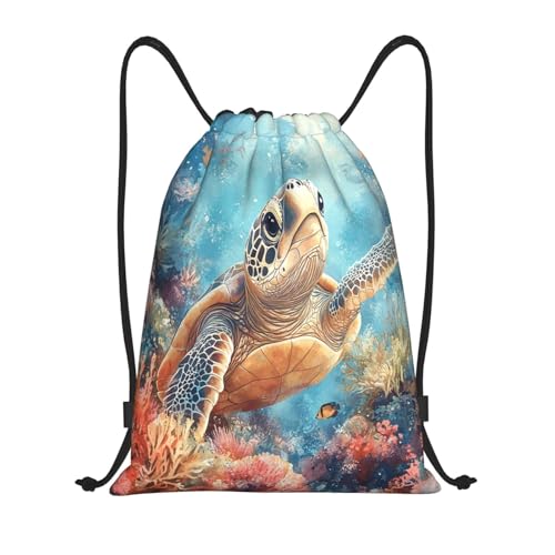 Drawstring Sports Backpacks - Lightweight Swim Gym Bags for Women Men String Sackpack for Beach Travel Yoga(Medium, Cute Turtle Coral) - color: Cute Turtle Coral, size: Medium