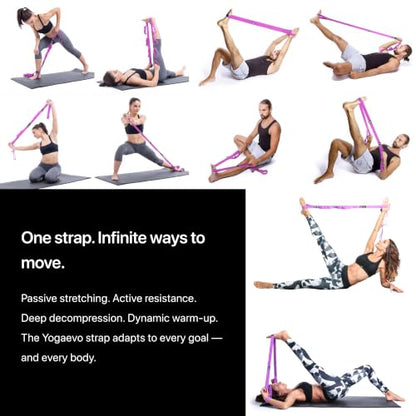 YogaEVO Elastic Stretching Strap with Loops for Physical Therapy | 2-in-1 Yoga Strap & Resistance Band — Flexibility & Back Recovery - color: Purple