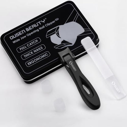 Nail Clippers with Catcher - Anti Splash Wide Jaw Opening Thick Toenail Clippers for Seniors | Self-Collecting Fingernail Cutter Heavy Duty Toe Nail Clippers for Men & Women | Black | L - color: Black (L)