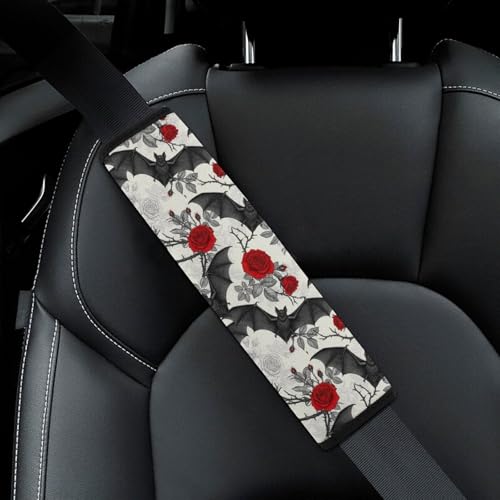 2 Piece Gothic Floral Roses Bat Car Seat Straps Shoulder Pads Universal Fit Automotive Seat Belt Protector for Kids, Car Seats Pushchair Strollers High Chair Pushchair - color: Pattern 1155