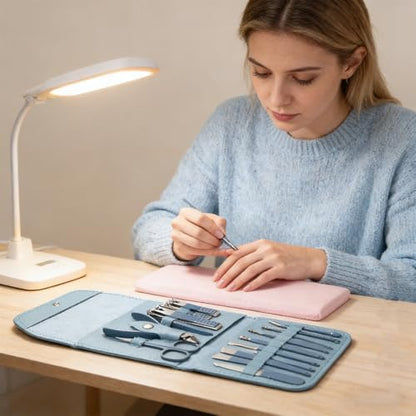 Nail Care Kit,Manicure Pedicure Set,Nail Clippers and Beauty Tool Portable SetWith Case for Home Travel Personal Care(Blue+16set) - color: Blue