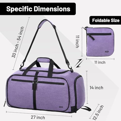 MIER Packable Travel Duffle Bag with Shoe Compartment, 80L, Purple | Foldable Weekender Duffel; Multi-Pockets; Adjustable Shoulder Strap; Luggage Sleeve; Travel, Sports, Camping, Gym - color: Purple, size: 80L