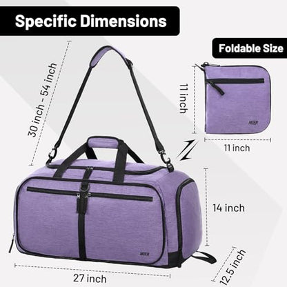 MIER Packable Travel Duffle Bag with Shoe Compartment, 80L, Purple | Foldable Weekender Duffel; Multi-Pockets; Adjustable Shoulder Strap; Luggage Sleeve; Travel, Sports, Camping, Gym - color: Purple, size: 80L