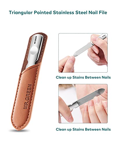 Nail File,Professional Double Sided Stainless Steel Nail File with Non-Slip Handle and Leather Case,Nail Buffering Files Washable,Metal Nail File for Men and Women - size: Mr-2104