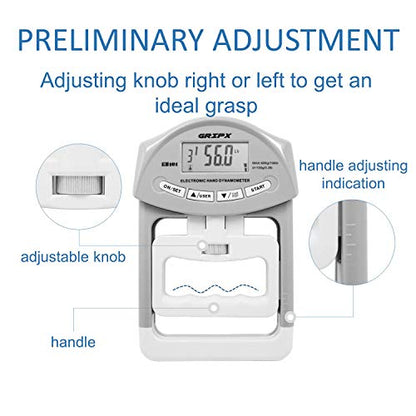 Digital Hand Dynamometer Grip Strength Measurement Meter Auto Capturing Electronic Hand Grip Power 198Lbs / 90Kgs - color: Grey