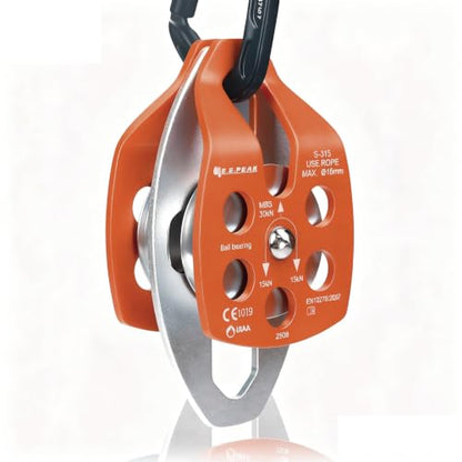 SEPEAK CE&UIAA 30kN Large Rescue Climbing Pulley Double Sheave with Swing Plate Climbing&Rock Lifting,Orange - color: Orange