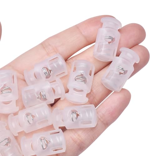 CooBigo 10PCS Plastic Clear Cord Locks for Drawstring, Small Paracord Spring Toggle Stopper Clasp Elastic Shoeslace Lock Gloves Sweatpants Hoodie Hats String Clips Bungee Swim Goggles Replacement - color: 03-Transparent 10pcs