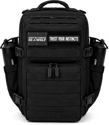 WOLFpak 35L Athletic Gym Backpack - Durable 1000D Waterproof Oxford Material with MOLLE Webbing, Laptop Pocket - color: Alpha Black