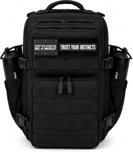 WOLFpak 35L Athletic Gym Backpack - Durable 1000D Waterproof Oxford Material with MOLLE Webbing, Laptop Pocket - color: Alpha Black