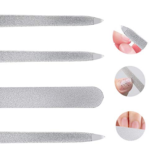 4 Pcs Metal Nail File Diamond, Double-Sided, 5.9 Inch | Stainless steel, pointed and round tips, for fingernails, toenails, acrylic and natural nails, for salon home travel use
