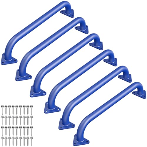 SELEWARE 6Pcs 17" Blue Monkey Bars Indoor, Metal Playground Safety Handles | 500LB Heavy Duty Fully Welded Steel Kids Grab Bars for Indoor/Outdoor Playset Treehouse Climbing Frame Wall ladder Backyard - color: E: 17"-6 Pcs-blue