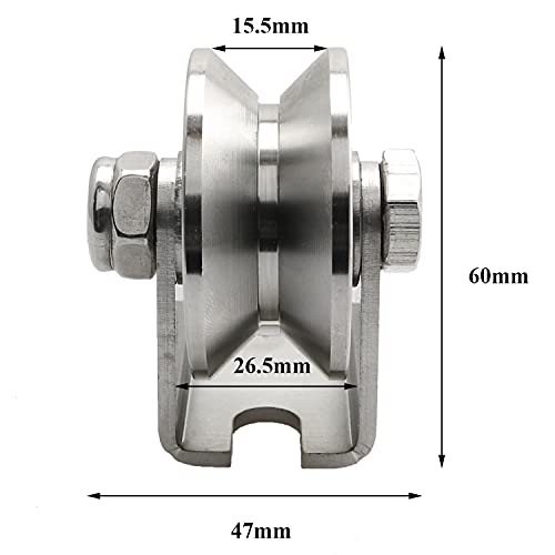 heyous Detachable Oblique Stainless Steel V-Type Groove Sliding Wheel Roller Track Rail Fixed Pulley, Silver Tone - style: V-type pulley