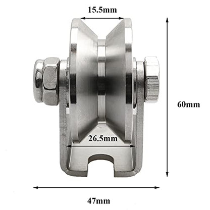 heyous Detachable Oblique Stainless Steel V-Type Groove Sliding Wheel Roller Track Rail Fixed Pulley, Silver Tone - style: V-type pulley