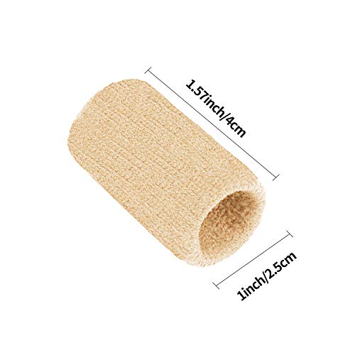 Senkary 20 Pieces Finger Compression Sleeves Elastic Finger Protectors Thumb Splint Brace for Arthritis Pain Relief, Basketball Sport (Beige) - color: Beige
