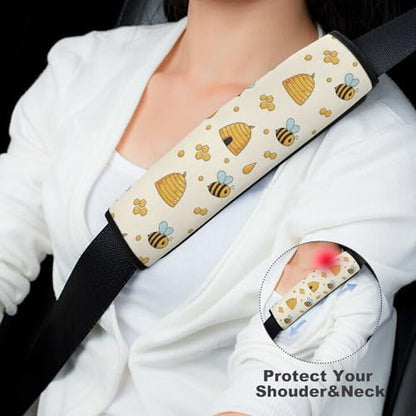 1 Pair Universal Soft and Comfortable Car Seat Belt Pad for Girls and Boys, Most Cars, Honey Bee Harness Pads Strap, Neck and Shoulder Support - color: Pattern 1115