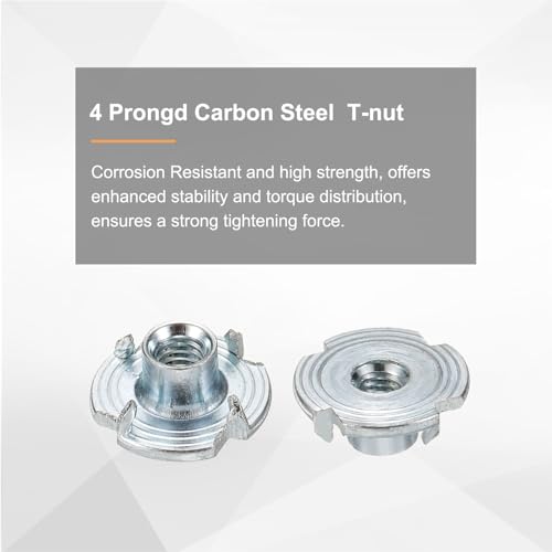HARFINGTON M4x6mm T-Nuts 4 Pronged Tee Nut 0.57" x 0.24" Fully Thread Carbon Steel Inserts for Wood, Rock Climbing Holds, Cabinetry, Furniture 50pcs - size: M4x6mm