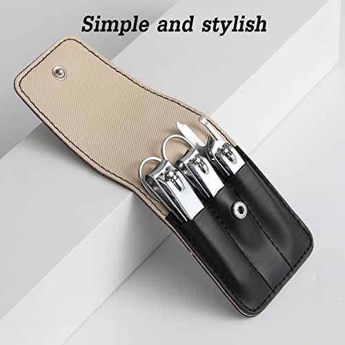 Nail Clipper Set, 6 Pcs Toenail Clippers, Stainless Steel Fingernail Clipper, and PU Leather Manicure Set, Gift Ideas (Black) - color: Black
