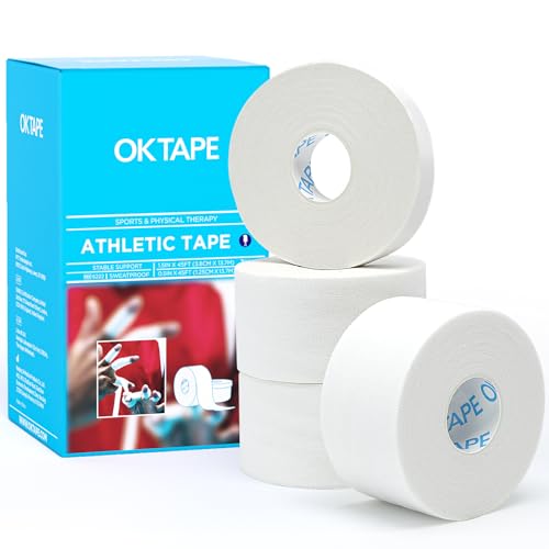 OK TAPE Athletic Tape Finger Tape, 3 Rolls 1.5" x 15yds and 1 Roll 0.5in x 15yds | Extra Strong Adhesive Sports Tape for Weightlifting, Climbing, Basketball, Volleyball, White - color: White, size: 1.5" x 15yards-3rolls and 0.5in x 15yards-1rolls