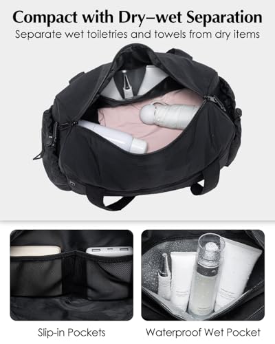 Small Gym Bag, Mini Gym Bag with Yoga Mat Holder & Wet Compartment, Black | Yoga Mat Bag, Water Bottle Pocket, Detachable and Adjustable Shoulder Strap, Mini Duffle Bag for Workout Travel Dance - color: Puffer Black