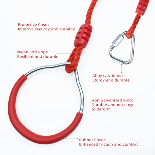 Backyard Ninja Ring Hang Gymnastic Fist Swing Monkey Bar Playground Equipment Climbing Attachment Playground Play Set, 4 Red Obstacle Course Fit Rings Jungle Gym Slackline Warrior Training Equipment - color: Red, size: 4 Pack