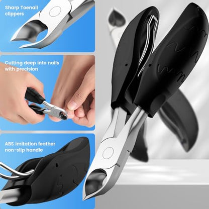 Toenail Clippers for Seniors Thick Toenails | 4-PCS Ergonomic Long Handle Non-Slip Soft grip Toe Nail Clippers Set for thick toenails | Premium Steel Heavy Duty Super Sharp Fingernail Clippers for Men - style: Black+Red set