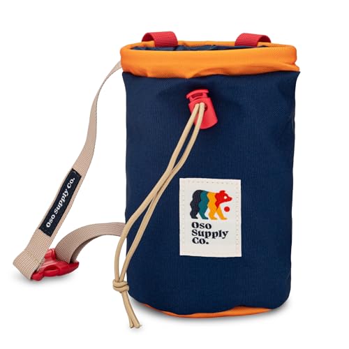 Classic Chalk Bag for Rock Climbing, Bouldering Chalk Bag Bucket with Quick-Clip Belt, Zippered Pockets and Pouch - Perfect Indoor/Outdoor Rock Climbing Gear Equipment - color: Midnight Blue & Red