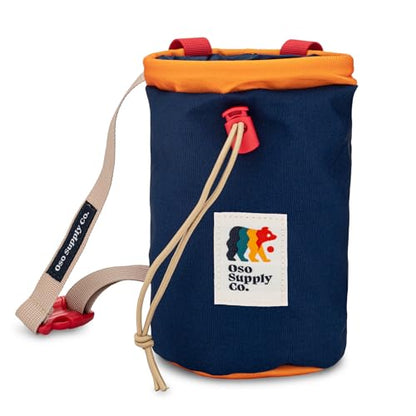 Oso Supply Co - Classic Chalk Bag for Rock Climbing, Bouldering Chalk Bag Bucket with Quick-Clip Belt, Zippered Pockets and Pouch - Perfect Indoor/Outdoor Rock Climbing Gear Equipment - color: Midnight Blue & Red