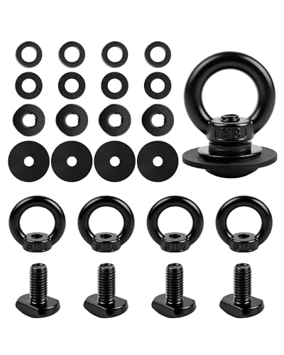 T Track Mount Tie Down Anchor for Roof Rack, M8 Heavy Duty Ring Shaped Eye Bolt, Stainless Steel T Bolt Eye Nut Tie Down Rings for Holding Bungee Cord, Ropes, Hooks - size: 20x13.8 Head, M8, 16mm Shank, 4 Pack