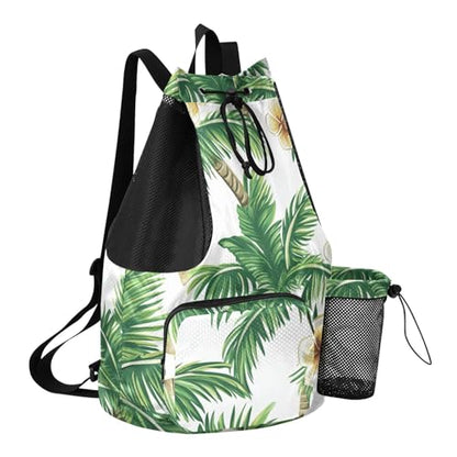 Drawstring Climbing Gym Bag With Water Bottle Pocket Drawstring Backpack with Wet Dry Compartments Palm Summer Tree