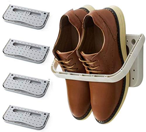 4 Pack Hanging Plastic Shoe Rack Wall Mount Creative Folding Organizer Camper Shoes Storage Shelf Adhesive Shoe Holder For Door