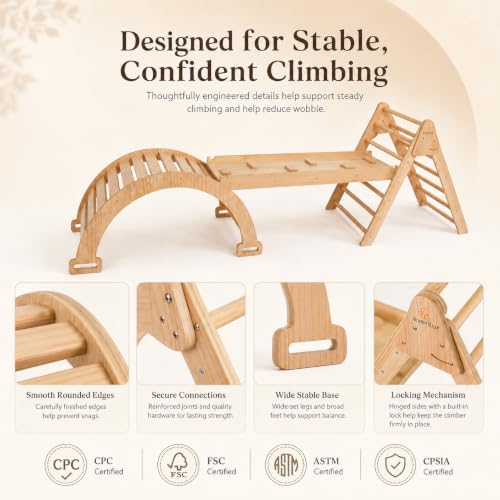 Avenlur 5-in-1 Pikler Triangle Set – Hazel Montessori Indoor Jungle Gym – Climbing Triangle, Waldorf Rocker, Toddler Indoor Climbing Toys, & Slide – Wooden Indoor Playground Playset, Ages 2-7 | Montessori Climbing Set & Indoor Playground: Triangle Ladder,