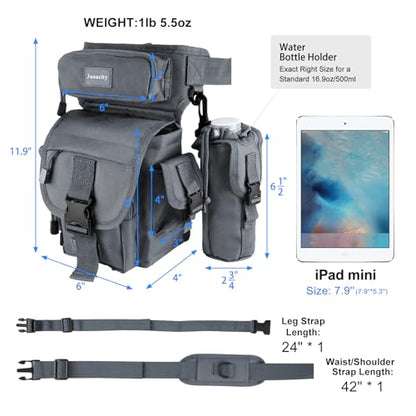 Jueachy Drop Leg Bag for Men Tactical Metal Detecting Thigh Pack with Water Bottle Pouch - color: Light Grey