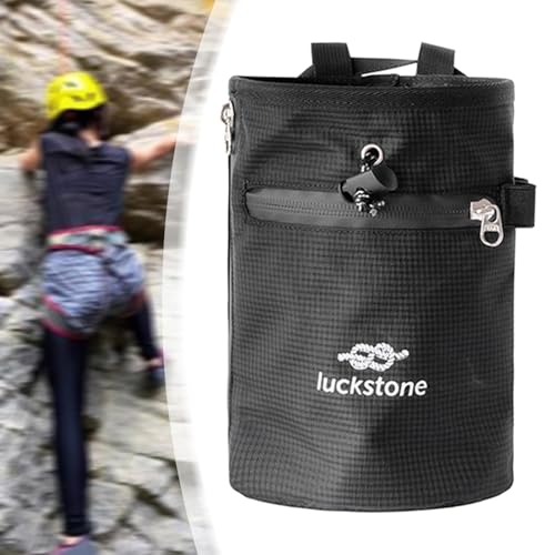 Chalk Bag for Rock Climbing with Storage Compartment and Adjustable Waist Strap for Fitness, Black