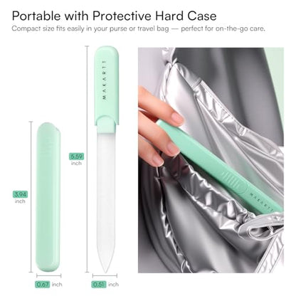 Makartt Glass Nail File for Natural Nails: Reusable Nail Care Tool, Green | Fast Shaping & Gentle Smoothing, Double-Sided Sandblasted Surface, Washable, Portable Lightweight Manicure Gift with Case - color: 1pc Green glass nail file