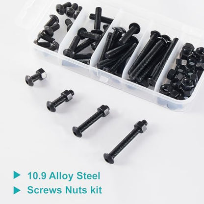 M5 x 10mm 20mm 30mm 40mm Button Head Socket Cap Screws Bolts and Nuts, 10.9 Grade Alloy Steel, Black Oxide Finish, Metric Allen Hex Drive, Fully Thread, Assortment Kit 80PCS - size: Button M5x10-40mm+Nuts
