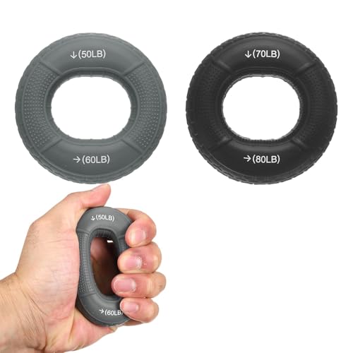 Silicone Ring Grip Strength Trainer with Finger Extension Band, Hand Grip Strengthener Forearm Trainer - color: Grey/Black, size: 50-80LB