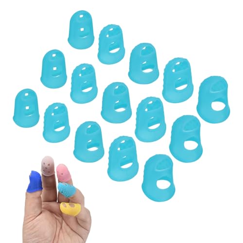 PATIKIL 15 Pcs Silicone Finger Tips, 18/20/21.5/23/25mm Anti-Slip Textured Surface Reinforced Protectors Fingertip Covers Reusable Thimbles for Money Counting Guitar Sewing, Light Blue - color: Light Blue, size: 18/20/21.5/23/25mm