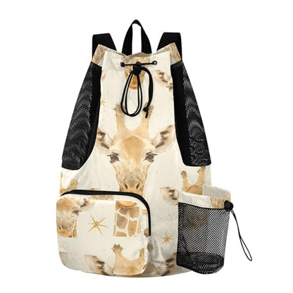 GuoChe Drawstring Backpacks Gym Swim Bag With Inside Pockets Pull String Bag Waterproof Cute Giraffe Faces - color: Cute Giraffe Faces