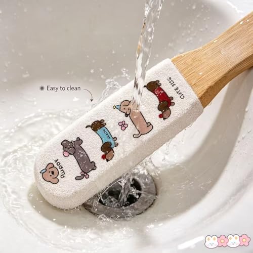 Foot File Callus Remover, Professional Pedicure Tool with Bamboo Handle, Gentle 120 Grit Exfoliator for Cracked Heels, Dead Skin & Corns, Cute Dog Pattern, Non-Slip Grip for Wet & Dry Use