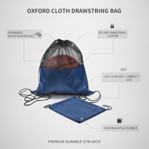 Oxford Cloth Drawstring Bag for Shoes and Essentials, Durable Gym Sack with Secure Closure, 13 x 3.3 Inches - color: Navy