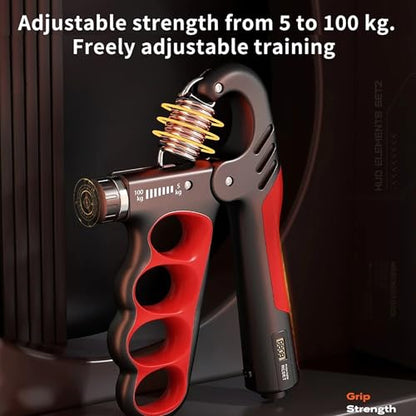 Grip Strength Trainer, Hand Grip Strengthener with Adjustable Resistance 11-220Lbs(5-100KG), Automatic Counter, Ergonomic Design, Forearm Strengthener for Musicians Athletes and Injury Recovery - color: Gray