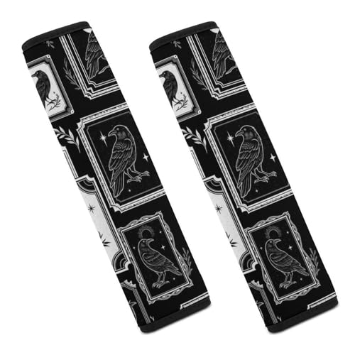 2PCS Breathable Car Seat Belt Pad for Elderly Support, Stroller Pushchair High Chair, Bird Halloween Black Gothic Retro Hummingbird Raven Crow Seat Belt Cushion, Anti-Slip Pad - color: Pattern 562