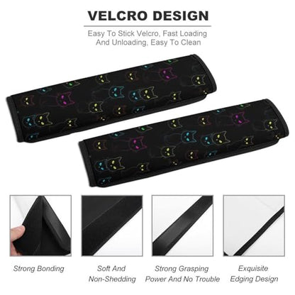 2PCS Cute Cartoon Cat Black Seat Belt Cover Breathable Automotive Seat Belt Protector for Adult Use, Most Cars, Pressure Relief - color: Pattern 5
