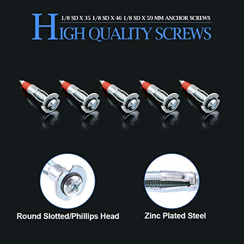Glarks 60Pcs Heavy Duty 1/8 inch 35MM Zinc Plated Steel Molly Bolt Drive Hollow Drive Wall Anchor Screws Set (1/8SDx35MM) - size: 1/8SDx35mm