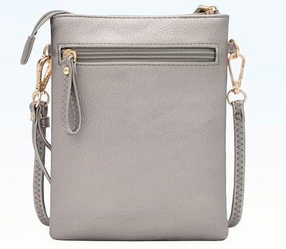 Solene Small Multi Zipper Pockets Crossbody Bag with Detachable Wristlet - color: Light Pewter