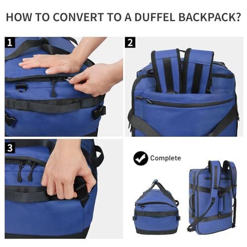 2-in-1 Carry-on Backpack for Men Women 40L Sports Gym Bag with Backpack Straps,Water Resistant,for Travel/Gym（20in,Blue） - color: 20in-blue