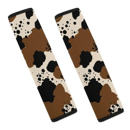 2PCS Breathable Car Seat Belt Pad for Elderly Support, Stroller Pushchair High Chair, Animal Brown Black Milky White Fur Western Cute Cow Print Seat Belt Cushion, Anti-Slip Pad - color: Pattern 481