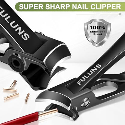 Toenail Clippers for Men Thick Toenails with 16MM Wide Jaw Opening, Large Nail Clippers for Seniors Thick Nails with Long Handle, Heavy Duty Sharp Slanted Nail Cutter Gifts for Men Women Adults - style: Black Slanted Nail Clippers Set